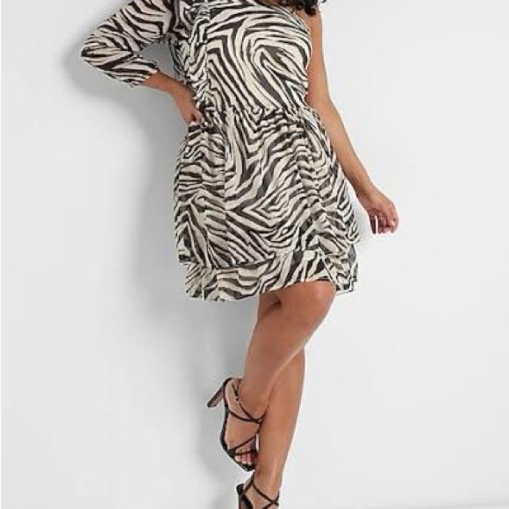 Express Zebra Print One Shoulder Dress